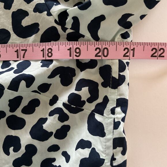 Talbots Sz L Mint Green & Navy Graphic Cheetah Classic Cotton Button Up Shirt - Picture 8 of 10